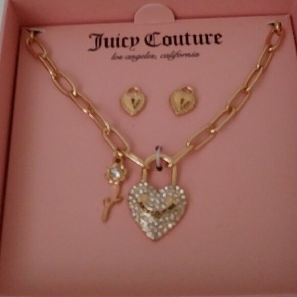 Juicy Couture Jewelry Rhinestone Necklace Earrings Set - Picture 10 of 14